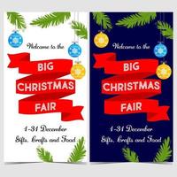 Christmas Fair banner or invitation card. Vector vertical poster, booklet or postcard with Christmas ornament or decoration, for December gifts and crafts Fair during winter holidays celebration.