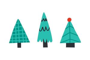 lindo conjunto de árboles de navidad dibujados a mano. ilustración vectorial en estilo plano vector