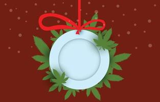 en blanco y círculo con hoja de cannabis y copo de nieve, concepto de marihuana y Navidad, fondo vectorial para decoración de saludo vector