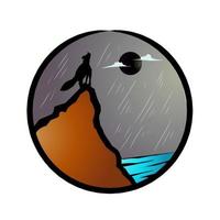 The wolf design on the cliff on the beach is suitable for icons, stickers and others vector