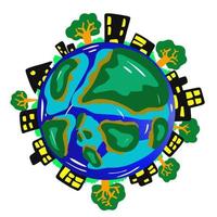 The design of a globe with decorative buildings and trees is suitable for icons, stickers and others vector