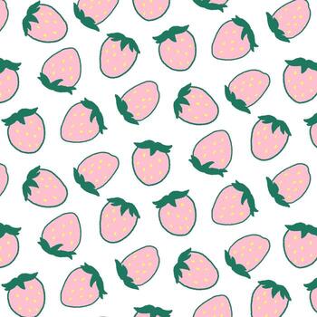 Hand drawn vector illustration of pink strawberry pattern. Pattern for textile, fabric, wrapping paper.