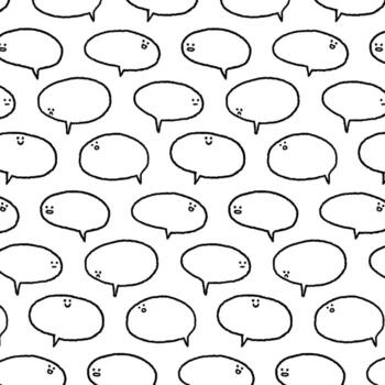 Hand drawn vector illustration of speech bubbles with face pattern.