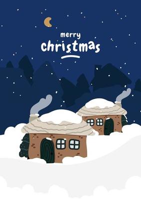 The roof of a snowy house in the village. Building covered in snow, winter village view. Village landscape with snowfall, blizzard and cold weather, Christmas atmosphere snowy house.