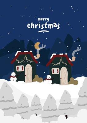 The roof of a snowy house in the village. Building covered in snow, winter village view. Village landscape with snowfall, blizzard and cold weather, Christmas atmosphere snowy house.