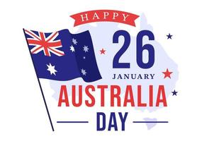 Happy Australia Day Observed Every Year on January 26th with Flags and Map to Diversity of Peoples in Flat Cartoon Hand Drawn Template Illustration vector