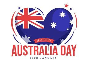 Happy Australia Day Observed Every Year on January 26th with Flags and Map to Diversity of Peoples in Flat Cartoon Hand Drawn Template Illustration vector