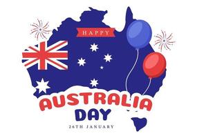 Happy Australia Day Observed Every Year on January 26th with Flags and Map to Diversity of Peoples in Flat Cartoon Hand Drawn Template Illustration vector