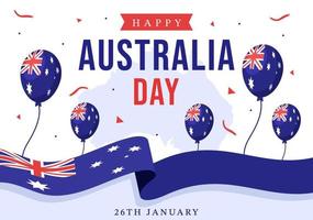 feliz día de australia que se celebra todos los años el 26 de enero con banderas y mapas para la diversidad de pueblos en dibujos animados planos dibujados a mano ilustración de plantilla vector