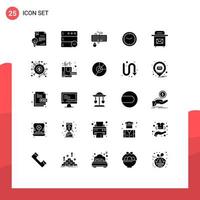 Group of 25 Solid Glyphs Signs and Symbols for watch time device office obsolete Editable Vector Design Elements