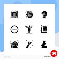 Modern Set of 9 Solid Glyphs and symbols such as activity minus women interface mind Editable Vector Design Elements