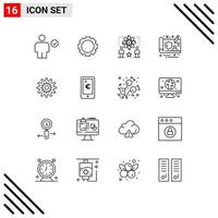 Group of 16 Modern Outlines Set for cog gdpr user design atom Editable Vector Design Elements