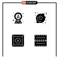 Pack of 4 Modern Solid Glyphs Signs and Symbols for Web Print Media such as employee delete location fast food wheel Editable Vector Design Elements