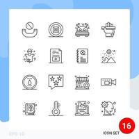 Modern Set of 16 Outlines Pictograph of farming ruler dating learning hand Editable Vector Design Elements