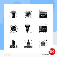 Modern Pack of 9 Icons Solid Glyph Symbols isolated on White Backgound for Website designing vector