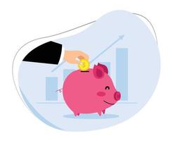 illustration of investing by saving in a piggy bank. investment and finance concept vector