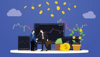 broker for stock market trading with candle stick background and financial things with modern flat style vector