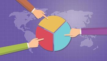 market share concept with diagram chart and people hand on top of the table with modern flat style vector