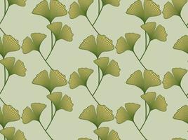 seamless pattern with hand drawn Ginkgo biloba leaves. Japanese drawing graphic style, logo template, vector illustration fabric print floral botanical background isolated on green color