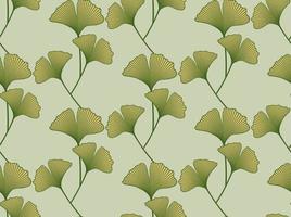 seamless pattern with hand drawn Ginkgo biloba leaves. Japanese drawing graphic style, logo template, vector illustration fabric print floral botanical background isolated on green color