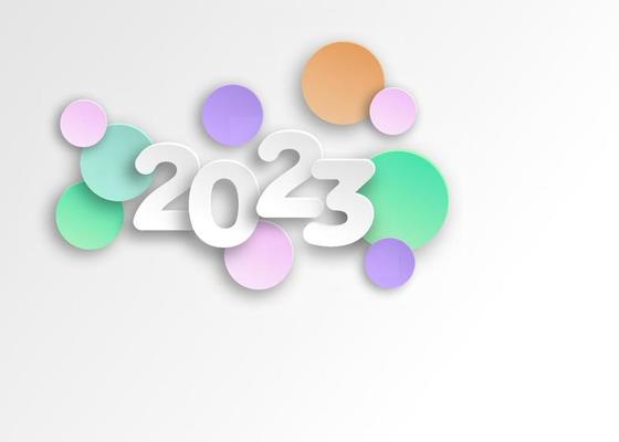 New year 2023 paper cut numbers in delicate colors. Decorative greeting card 2023 happy new year. Colorful Christmas banner, vector illustration isolated on white background