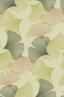 seamless retro pattern hand drawn Ginkgo biloba leaves. Japanese drawing graphic style, logo template, vector illustration fabric print floral botanical background isolated on vintage green color