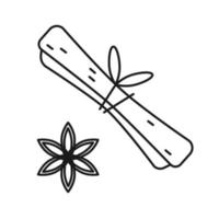 Set of black line art cinnamon symbol. Vector illustration cut out on white background