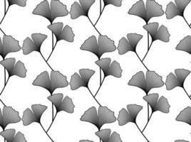 seamless pattern with hand drawn Ginkgo biloba leaves. Ink drawing, graphic style, logo template, vector illustration floral botanical background isolated on white