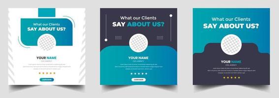 Customer feedback testimonial social media post web banner template. client testimonials social media post banner design template with green color vector