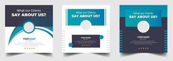 Customer feedback testimonial social media post web banner template. client testimonials social media post banner design template with green color vector