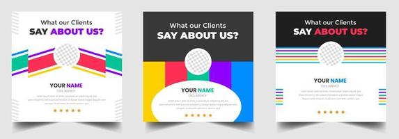 Customer feedback testimonial social media post web banner template. client testimonials social media post banner design template with green color vector