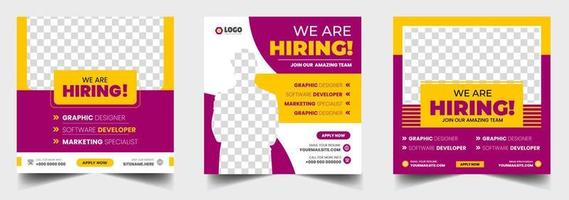 We are hiring job vacancy social media post banner design template with red color. We are hiring job vacancy square web banner design. vector