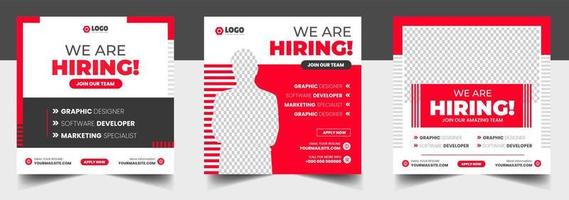 We are hiring job vacancy social media post banner design template with red color. We are hiring job vacancy square web banner design. vector