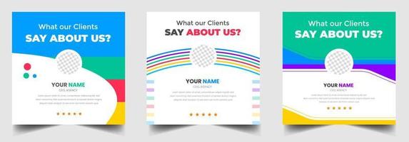 Customer feedback testimonial social media post web banner template. client testimonials social media post banner design template with green color vector