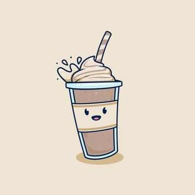 happy falling chocolate milkshake in takeaway cup with whip cream topping illustration. dropped with splash frappe coffee in plastic cup illustration mascot cartoon character