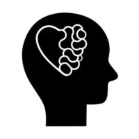 icono de vector de cabeza humana con símbolo de corazón y cerebro. concepto de diseño de conflicto entre las emociones y el pensamiento racional. ideal para logotipos de ingenio y amor.