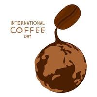 International coffee day vector illustration. Globe concept doused with coffee beans on white background.