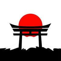 Vector illustration of Japanese flag with Itsukushima shrine and mount fuji. Japanese National Foundation Day design concept on February 11th. Great for poster templates, banners and greeting cards.