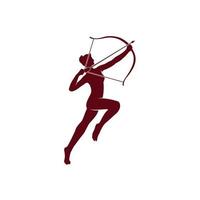 Illustration silhouette Artemis Greek ancient with bow archer logo design vector