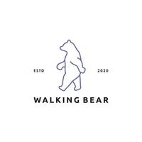 Illustration line art walking blue polar bear relax stand up outline logo design vector