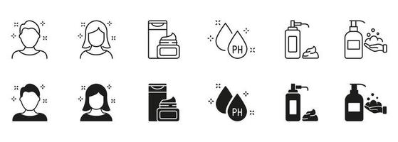 Hair Beauty Care Icons. Cosmetic Bottles for Hairstyle Pictogram. Shampoo, Oil, Ph, Balsam and Shave Foam Icons. Male and Female Cosmetic Products for Hair. Isolated Vector Illustration.