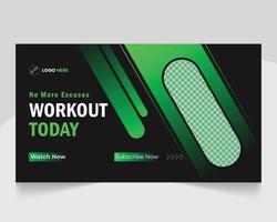 Fitness gym training video thumbnail or promotional web banner thumbnail template vector