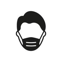 Man in Face Mask Silhouette Icon. Medical Face Protection Mask Cover Mouth and Nose of Human. Wear Respirator against Virus, Air Pollution, Dust and Allergy. Isolated Vector illustration.