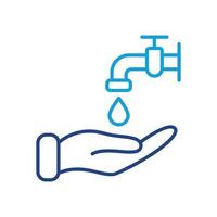 lávese el icono de la línea de manos. gota de agua, grifo o grifo, icono lineal de la mano humana. Precauciones contra virus y bacterias. pictograma de prevención para afiche médico. trazo editable. ilustración vectorial vector