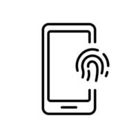 Touch ID in Cellphone Line Icon. Fingerprint Identification on Mobile Phone Sign. Finger Print Scanner on Smartphone Outline Icon. Biometric Identity. Editable Stroke. Isolated Vector Illustration.