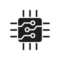 Pictograma de glifo de chip de procesador de cpu. símbolo de microchip de circuito digital. sistema de hardware electrónico. icono de silueta de microchip de computadora. chip semiconductor ilustración vectorial aislada. vector