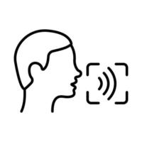 Access Identification by Voice Line Icon. Command Voice ID Recognition Technology Outline Pictogram. Speak for Access. Verification Symbol. Editable Stroke. Isolated Vector Illustration.