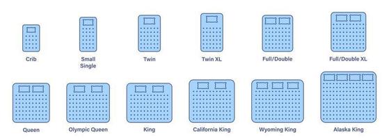 Mattress Sizes for Bed Room. Mattress and Bed Size Dimension Silhouette Icon Set. Bed Length Measurement for Bedchamber in Hotel or Home Pictogram. Isolated Vector Illustration.