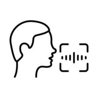 Access Identification by Voice Line Icon. Command Voice ID Recognition Technology Outline Pictogram. Speak for Access. Verification Symbol. Editable Stroke. Isolated Vector Illustration.