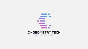 Letter c geometry tech logo design vector template